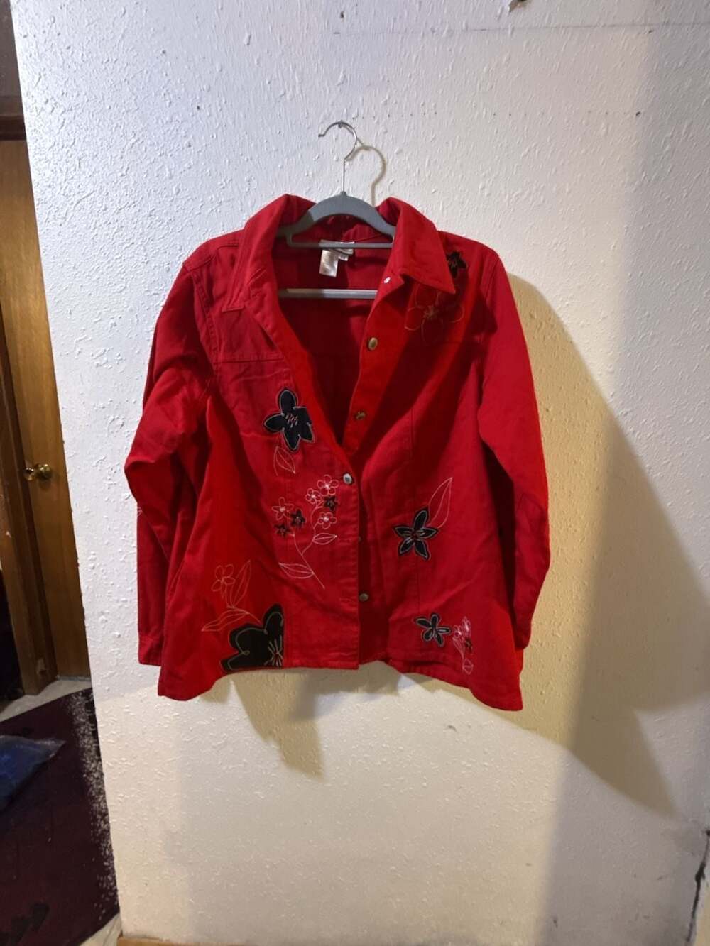 Coldwater Creek Red Cotton Embroidered Button Front Jacket Size 1X